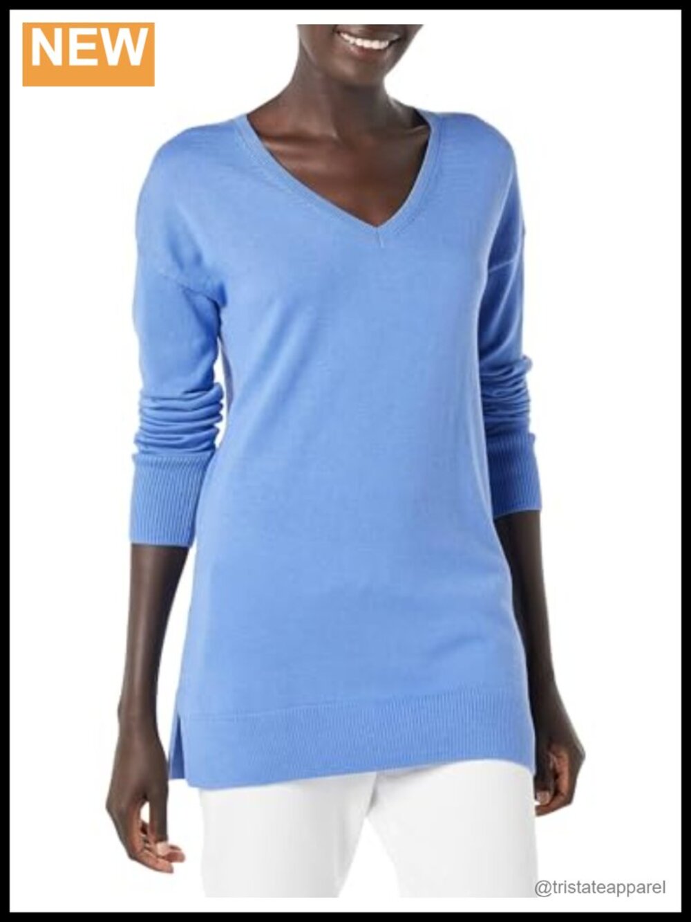 Women's V-Neck Tunic Sweater Long Sleeve Lightweight Pullover